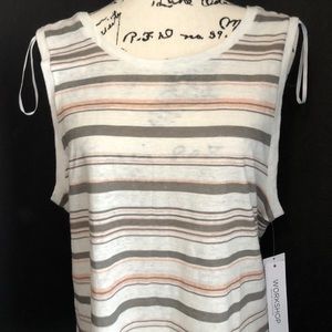 NWT 100% Linen Peach & gray striped top.Very nice
